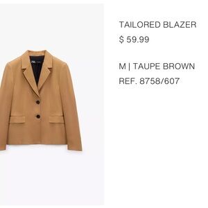 Zara Taupe Camel Brown Tailored Blazer